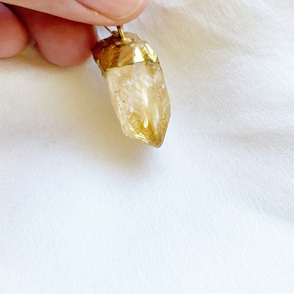 Citrine Gold Plate Dipped Raw Pendant Infractions Beauty - Picture 2 of 5